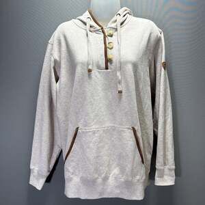 Ariat Womens REAL Elevated Oatmeal Button Henley Pullover Hoodie Sweatshirt L